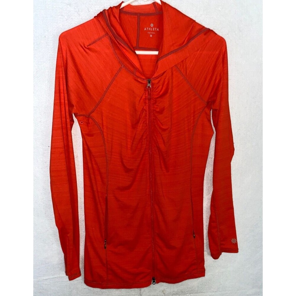 ATHLETA FULL ZIP ORANGE ATHLETIC HOODIE WITH THUMB HOLES Women's M NEW